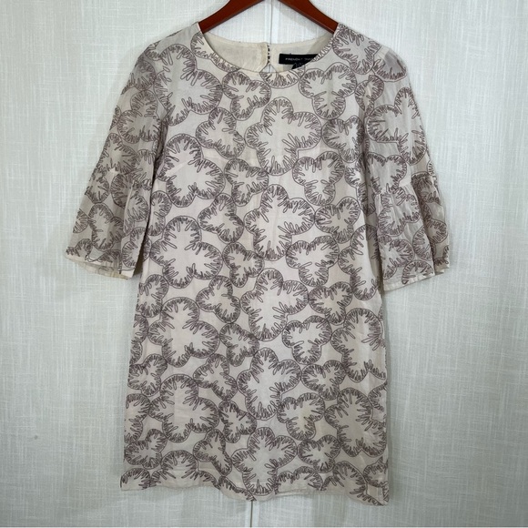 French Connection Bell Sleeve Metallic Embroidery Mini Dress Sz 6‎ - Picture 1 of 10